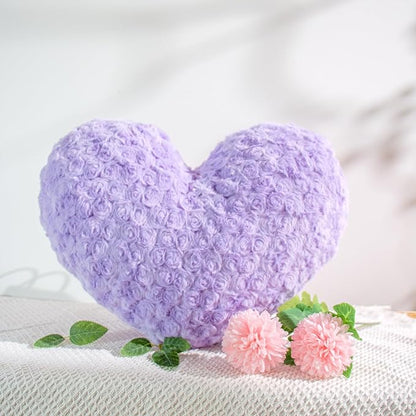 16" Lavender Heart Pillow, Luxury 600GSM Rose Textured Faux Rabbit Fur, Dreamy Lilac Aesthetic Throw Pillow for Bedroom, Soft Matte Purple Heart Cushion for Couch Bed Decor