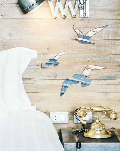 Putuo Decor 3pcs Wood Nautical Decor Seagull Wall Decor Nautical Coastal Theme Wall Art Adhesive Seagull Wall Sculpture Sea Birds Lake House Ocean Decoration Vintage Ornaments For Home Bathroom