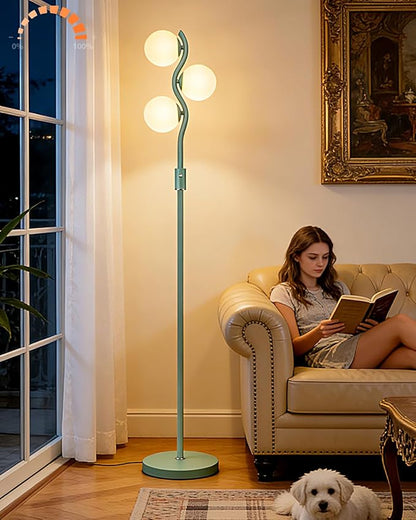 Lightdot 60IN Green Floor Lamp Stepless Dimmable Globe Floor Lamps with 3Pcs 3000K Bulbs Eye-Friendly Mid Century Standing Lamps with 5Lbs Heavy Base for Living Room/Bedroom/Corner