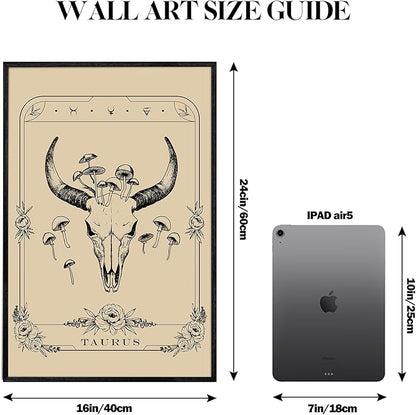 SERIMINO Witchy Framed Wall Art, Taurus Tarot Canvas Prints Paintings, Horoscope Dark Academia Home Decor Aesthetic, 16x24inch Gothic Wall Decor for Room