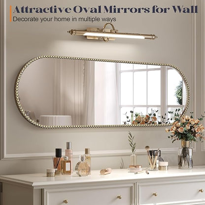 Champagne Bronze Bathroom Mirror with Beaded, 20"x53" Oval Full Length Mirror for Wall Decorated, Gold Vintage Beaded Mirrors with Brass Frame for Bedroom,Living Room,Hallway,Fireplace