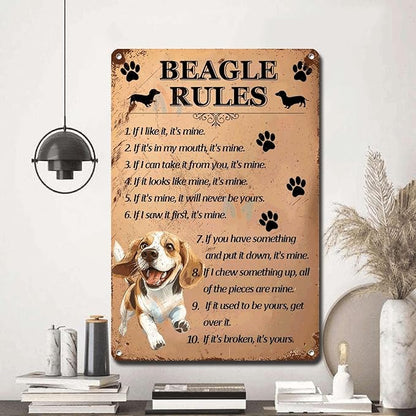Metal Sign Tin Sign Vintage Wall Art Beagle Rules Gardening Decor Gift for Restaurant 6×8 Inches