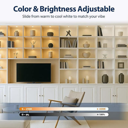 V4light LED Puck Lights 6 Pack, 6mm Ultra-Thin Plug in Under Cabinet Lighting with Touch Dimmer, Adjustable Color Temp(2700K-6500K), Easy Installation for Kitchen, Pantry, Closet, Bedroom (Brown)