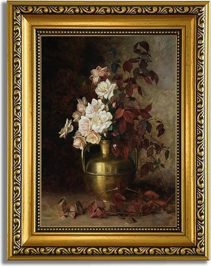 YD&YZY Gold Framed Vintage Wall Art Canvas Rose Bouquet Flower Wall Decor Still Life Dark Moody Aesthetic Art Painting Picture Print for Living Room Bedroom Bathroom Office 8x10 inch Small Framed
