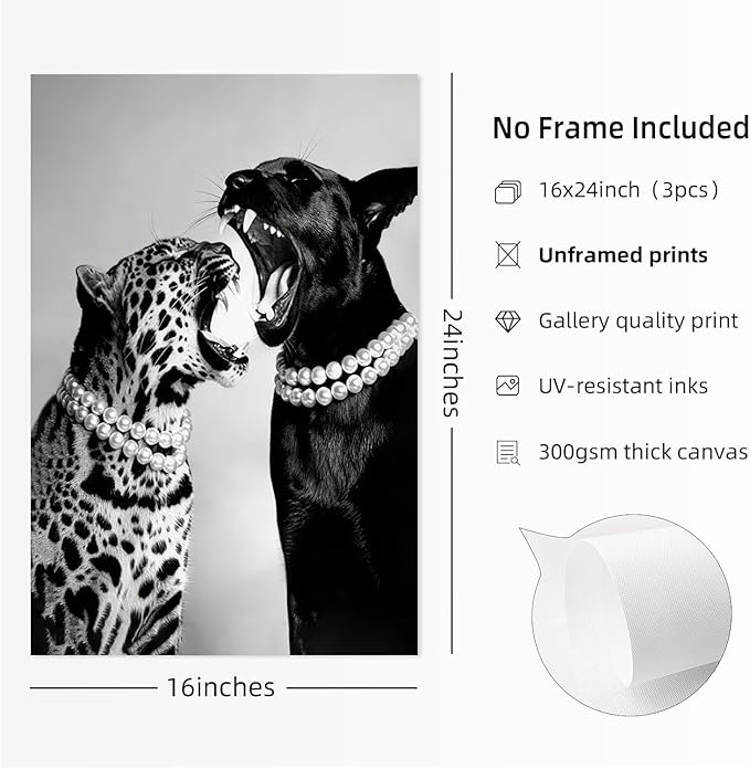 3Pcs Fashion Leopard Print Canvas Wall Paintings Funny Woman Drinking In Bathtub Paintings Print Black And White Photography Beautiful Chic Woman Preppy Postesr For Bedroom Hallway 12×16 Inch Unframed