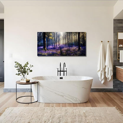 crmotu Purple Landscape Wall Art, Lavender Flower Field Large Artwork, Nature Forest Scenery Canvas Art Prints, Modern Pictures wall Decor Living Room Bedroom, Rustic Farmhouse Decor 20X40 Inches