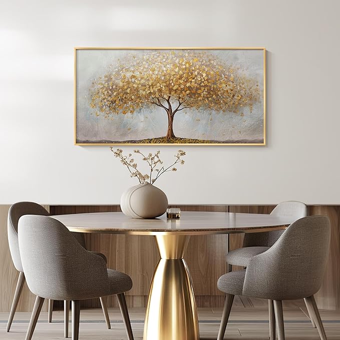 Gold Framed Tree of Life Wall Art, Large Modern Canvas Prints Paintings Artwork for Walls, Luxury Golden Big Tree Pictures for Living Room Bedroom Dining Room Fireplace Office Wall Decor, 48x24