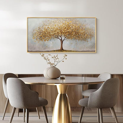 Gold Framed Tree of Life Wall Art, Large Modern Canvas Prints Paintings Artwork for Walls, Luxury Golden Big Tree Pictures for Living Room Bedroom Dining Room Fireplace Office Wall Decor, 48x24