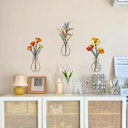 Tumwisk 3 Pieces Metal Flowers Wall Arts - Minimalist Orange Flower Wall Decor for Rustic Farmhouse Kitchen Bedroom Living Room Vintage Decorative Floral Art Housewarming Gifts