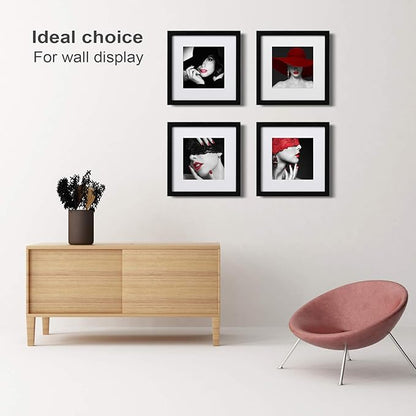 Egofine 12x12 Frame, Made of Solid Wood with HD Plexiglass for Pictures 8x8 with Mat or 12x12 without Mat, Wall Mounting Display, Set of 4, Black
