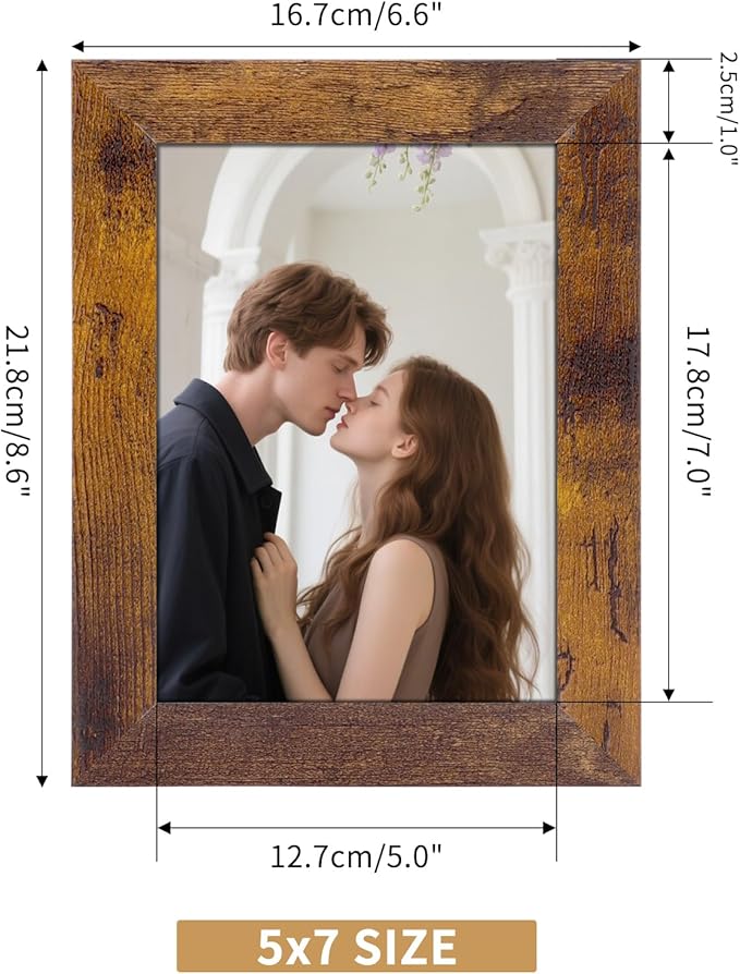 PETAFLOP 5x7 Picture Frame Set of 7, Wooden Rustic Photo Frames 5 by 7 for Tabletop and Wall Display, Assorted Colors
