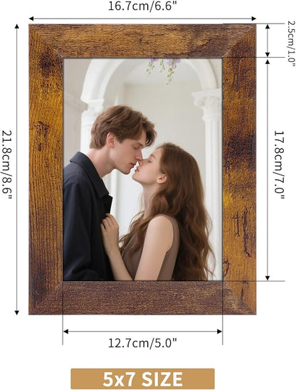 PETAFLOP 5x7 Picture Frame Set of 7, Wooden Rustic Photo Frames 5 by 7 for Tabletop and Wall Display, Assorted Colors