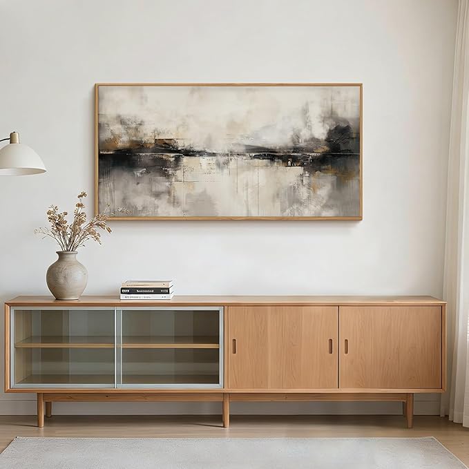 HOURIA Large Abstract Neutral Beige & Black Framed Canvas Wall Art Set,Modern Minimalist Brown Wall Decor,Textured Gray Tan Illustrations Artwork for Living Room, Bedroom, Farmhouse- 40"x20"x1