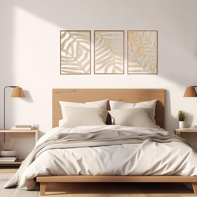Jinzhenhong 3Pcs Modern Wooden Wall Sculptures, Leaf Sign Vintage Tropical Plant Wall, Wood Rustic Palm Leaf Wall Art Decor for Living Room Bathroom Bedroom Office (Leaf 2 Light Brown)