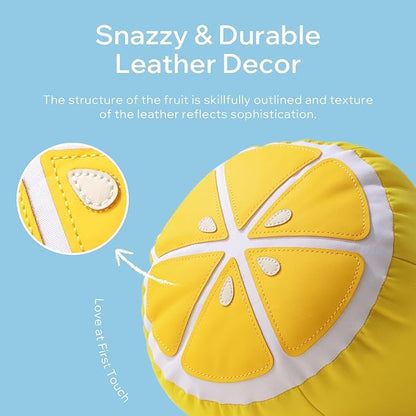 Phantoscope Fruit Outdoor Shaped Pillow Series Lemon Shaped Waterproof Outdoor Throw Pillow with Leather Decorative, Cushions for Fun Home Decor for Patio, Pool, Yellow and White, 12 x 10 inches