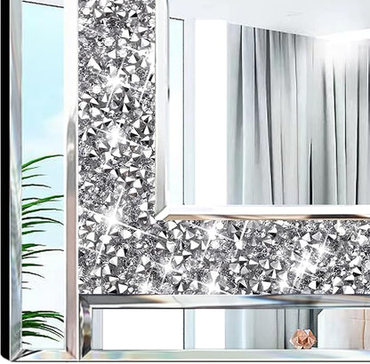 Meetart Crystal Crush Diamond Silver Mirror 11'' x 15''2 PCS, Frameless Stylish Gorgeous Diamond Decor Glam Glass Mirror. for Bedroom Bathroom Hanging Mirror Home for Wall Decor.