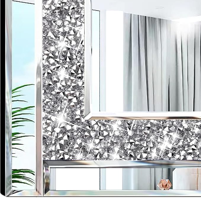 Meetart Crystal Crush Diamond Silver Mirror 12'' x 12'' 2PCS,Frameless Stylish Gorgeous Diamond Decor Glam Glass Mirror. for Bedroom Bathroom Hanging Mirror Home for Wall Decor.