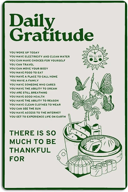 Fmcmly Daily Gratitude Inspirational Metal Tin Sign Green Boho Room Aesthetic Decoration Home Kitchen Office Bedroom Cafes Wall Decor 8x12 Inch
