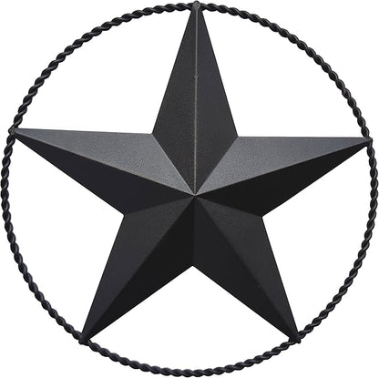 JoyEvy 9.5" Black Barn Star Wall Decor, Metal Stars for Outside or Inside of House, Iron Texas Stars Rustic Vintage Western Country Home Farmhouse Wall Art Decorations