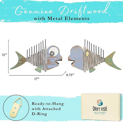 Driftwood Fish Nautical Wall Decor - Handmade Wooden Rustic Coastal Wall Art for Living Room, Bedroom, Office, Bathroom - Ocean Beach Decoration (Mako)