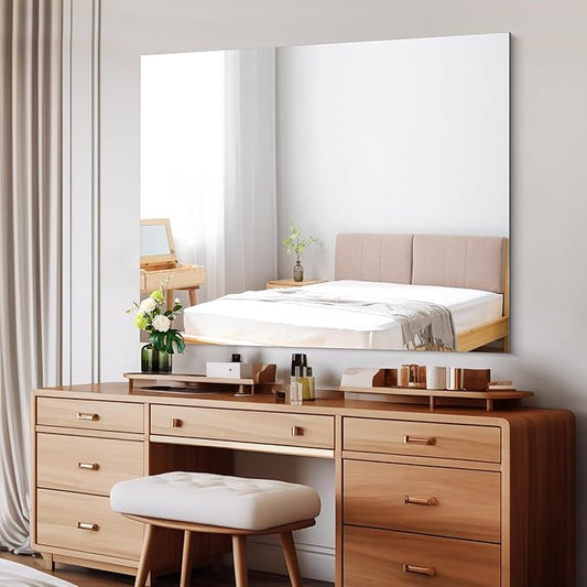 CILIBER Frameless Mirror, 40x48 Mirrors for Wall, Large Bathroom Mirror for Over Sink, Rectangle Frameless Vanity Mirror with Polished Edge, 3mm Tempered Glass, Hangs Horizontally or Vertically
