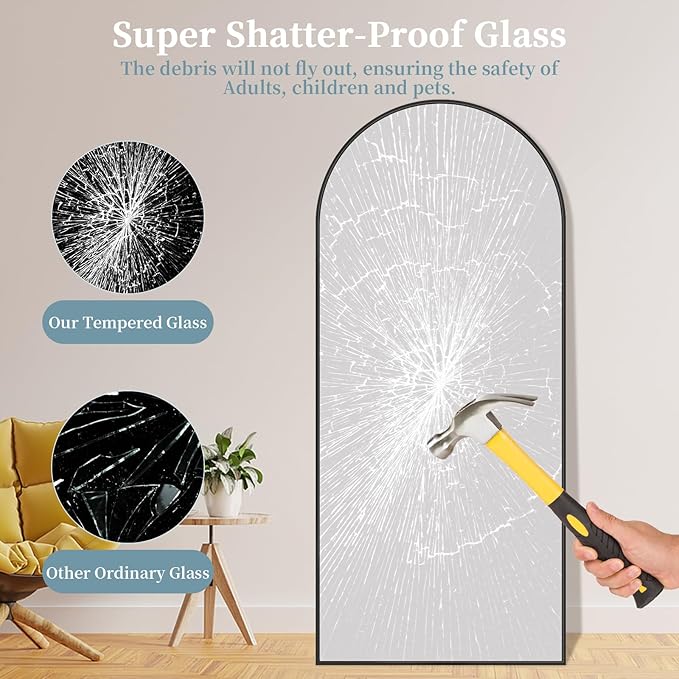 Full Length Mirror with Stand, 71"x26" Arched Full Body Mirror, Large Stand Up Mirrors, Aluminum Frame Floor Standing Mirrors, Freestanding Hanging Leaning Mounted for Bedroom Living Room, Black