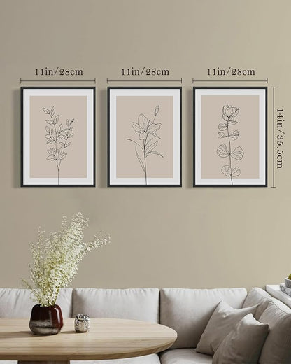 Drsoum Black Line Flower Wall Art Vintage Floral Minimalist Wall Hanging Decor Bohemain Botanical Prints Artwork for Office Dining Room Hallway 11x14in Black Framed