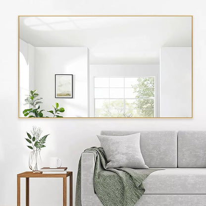 NeuType Full Length Mirror Floor Mirror, Long Mirror Full Body Dressing Mirror, Large Wall Mirror Bathroom Mirror Standing Mirror, Large Mirrors for Bedroom, Metal Frame, Gold 59"x35", No Stand