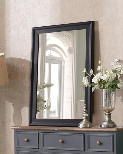 CULER Black Wood Wall Mirror for Bathroom,Rectangle 20 x 30 inch Hanging Vanity Mirrors with Wooden Frame for Living Room,Bedroom,Entryway
