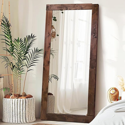 Full Length Mirror 71"x32" – Solid Wood Frame, HD Tempered Glass, Wall Mounted & Leaning, Rustic Modern Decor for Bedroom, Living Room, Entryway, Brown