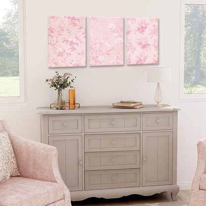 LYPHNX Framed Pink Chinoiserie Flower Canvas Wall Art light Pink Love Shack Fancy Decor Paintings Posters Set of 3 Blush Pink Painting Pictures Home Decor for bedroom Living room Bathroom 12"x16"
