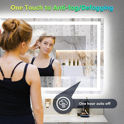 36x28 Inch RGB LED Bathroom Mirror Front Light and RGB Backlit Lighted Vanity Mirror for Bathroom Wall Mounted Dimmable Anti Fog Memory Shatter-Proof IP54 Waterproof Horizontal/Vertical