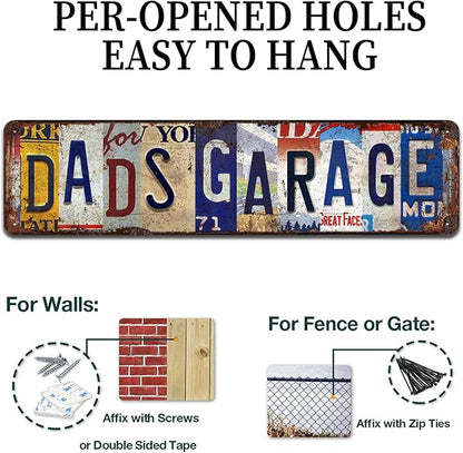 Dad’s Garage Vintage Metal Tin Sign - Rustic Industrial Wall Art for Garage, Workshop, Man Cave, Tool Room Décor - 4x16 Inch
