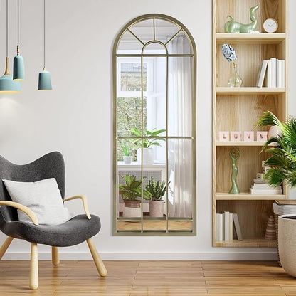 HQiJun Wall Mirror Window Decorative Mirrors Arched Farmhouse for Living Room Bedroom Entryway Bathroom Vanity(Gold,47” x17” x 1”)