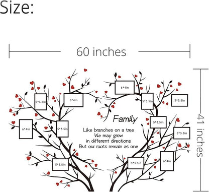 DecorSmart Love Family Tree Wall Decor Picture Frame Collage Removable 3D DIY Acrylic Wall Stickers for Living Room with Red Heart and Quote Family Like Branches on a Tree
