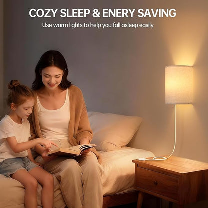 Shenmoyl Plug in Wall Sconces Set of 2 - Dimmable 3 Light Modes, Soft Fabric Linen Shade, Easy Install Wall Lamp for Bedroom, Corridor, Living Room Indoor Ambience Lighting with Switch