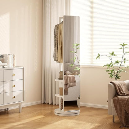 WoodsWhisper Full Length Mirror Coat Rack Solid Wood Floor Mirror 66"x12" Full Length Mirror with Stand Long Mirrors for Bedroom,Living Room (White, 70" L x 16" W)