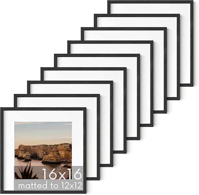 HAUS AND HUES Black Oak Wood 16x16 Picture Frames - Set of 9, Square Frames with Mat, Elegant Frames for Posters and Wall Decor (16x16 in, Black, Set of 9)