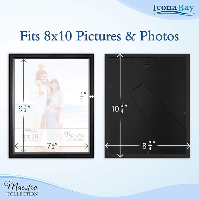 Icona Bay Combination Black Picture Frames Set - 10 PC (Five 4x6, Three 5x7, Two 8x10), Classy Contemporary Style, Maestro Collection for Wall Gallery