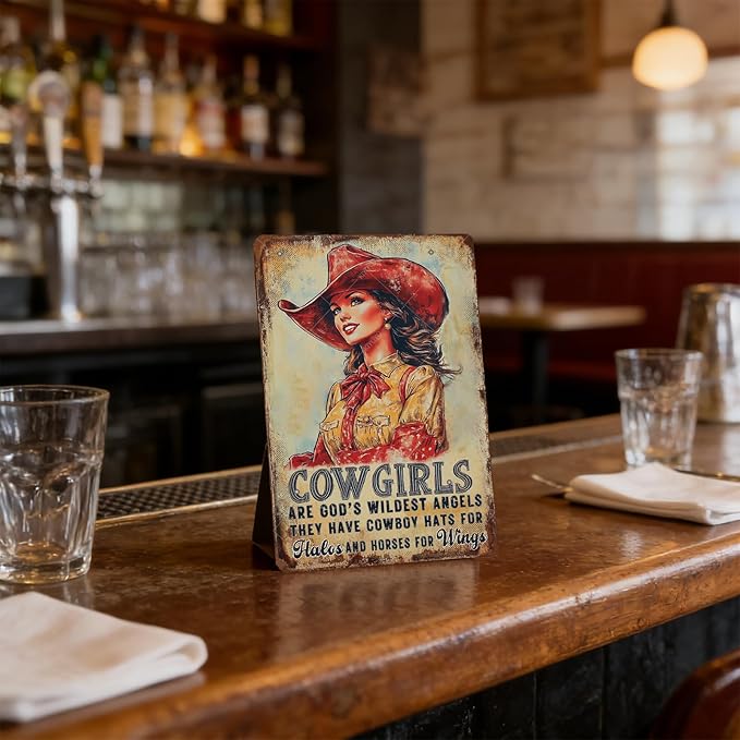 Cowgirl Sign Vintage Metal Tin Sign Cowgirl Are God's Wildest Angels They Have Cowboy Hats for Halos and Horse for Wings Teen Girls Room Decor Wall Art Print 16x12 Inch