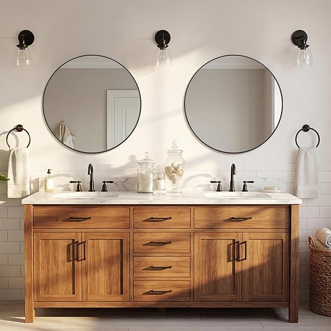 ANDY STAR Black Round Mirror Bathroom Mirrors, 28 Inch Vanity Mirror with Rust-Poof SUS304 Frame, Matte Black Mirror for Living Room, Powder Room, Entryway