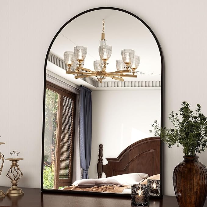 XRAMFY 24"x36" Black Arched Bathroom Mirror - Wall Mirror for Bathroom, Metal Frame Vanity Mirror, Dresser Mirror, Arch Decorative Mirrors for Living Room, Bedroom, Entryway, Mantle