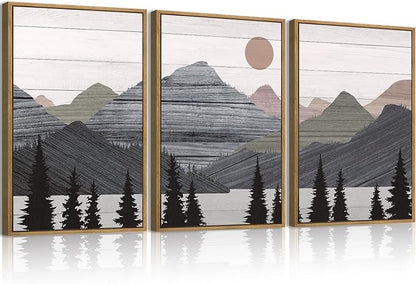 ANHUIB Mountain Framed Wall Art 16x24 Inch Large Nature Wilderness Art Print Abstract Landscape Painting Set of 3 for Living Room Bedroom Office