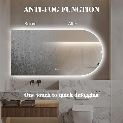 Arched LED Bathroom Mirror, 40"x24" Arch Framless Backlit Mirror with Lights Vanity Mirror for Makeup, Anti-Fog, Dimmable, 3-Color, Memory Function, IP65 Waterproof, UL Listed, Horizontal-Left