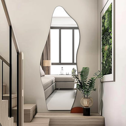 QDSSDECO Full Length Mirror 63"x24" Irregular Wall Mirror Wave Frameless for Living Room Bathroom Bedroom Entryway Decor