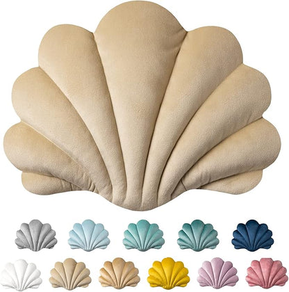 Ashler 3D Throw Pillows Shell Shaped Accent Throw Pillow, Soft Velvet Insert Included Cushion for Couch Bed Living Room, Pack of 1, Beige, 18 X 13 inches