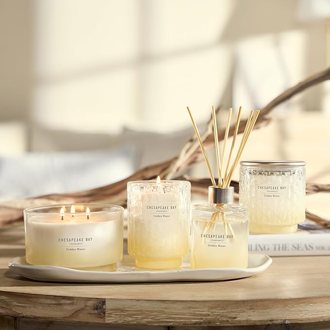 Chesapeake Bay, Reed Diffuser, 5.7oz, Golden Waves Scent, Mood Evoking, Sea Glass-Inspired Jar, Room Filling Fragrance Made with Essential Oils, Coastal Fragrance for Home Décor or Gifting
