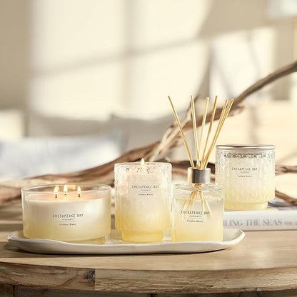 Chesapeake Bay, Reed Diffuser, 5.7oz, Golden Waves Scent, Mood Evoking, Sea Glass-Inspired Jar, Room Filling Fragrance Made with Essential Oils, Coastal Fragrance for Home Décor or Gifting