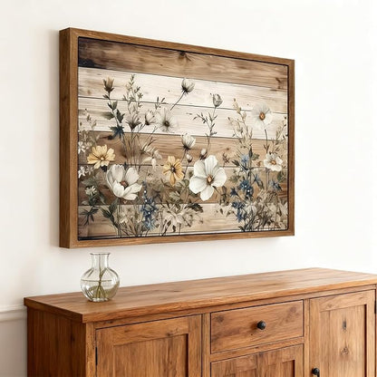 Framed Vintage Floral Wall Art Rustic Flowers Wall Decor Farmhouse Canvas Poster Picture for Home Wall Decor, Living Room and Bedroom Decor 16x24in