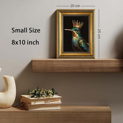 YD&YZY Gold Framed Vintage Wall Art Canvas Hummingbird Birds King Wall Decor Retro Golden Wall Prints Cute Animal Painting Picture Print for Bedroom Living Room Bathroom 8x10 inch Small Framed